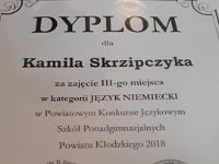 III miejsce w Powiatowym Konkursie Jzyka Niemieckiego