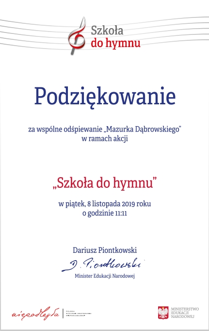 Podzikowanie dla Noworudzkiej Szkoy Technicznej