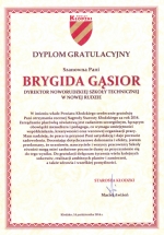 Dyplom gratulacyjny - Brygida Gąsior