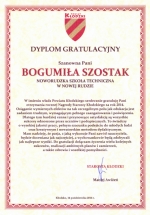 Dyplom gratulacyjny - Bogumia Szostak